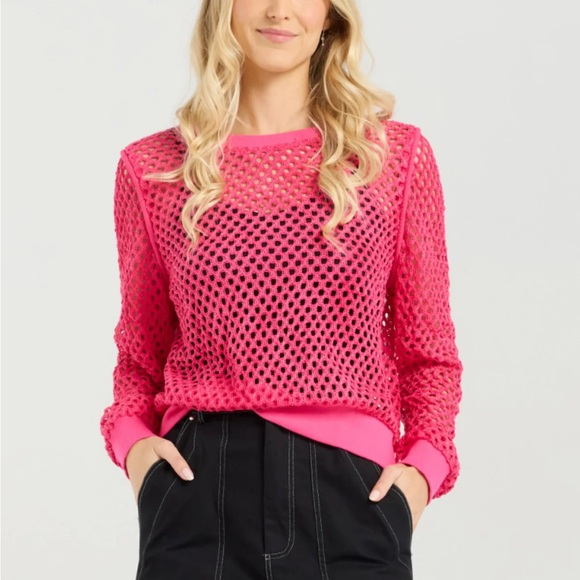 Sweaters - Vibrant Hot Pink Mesh Sweater with shoulder pads